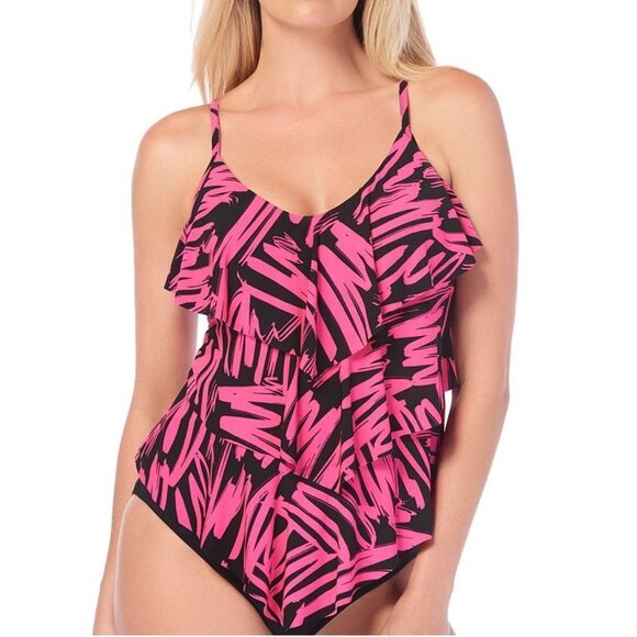Magicsuit Sketchy Printed Ruffled Rita Tankini Top - Picture 1 of 9